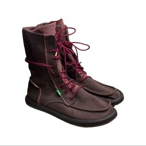 Sanuk "Stevie" Boots Lace Up Brown Canvas Vegan 9